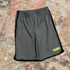 Boys Puma Charcoal Sports Shorts with Yellow Accent. 6/7